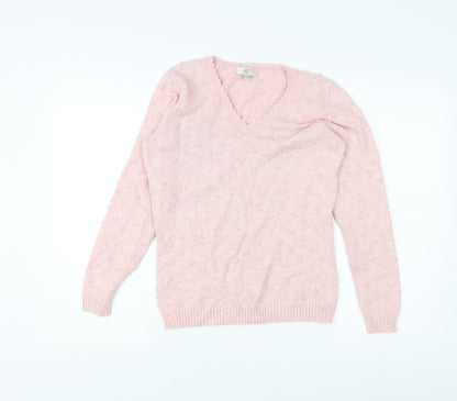 Country Casuals Women's Pink V-Neck Pullover Jumper, Size S