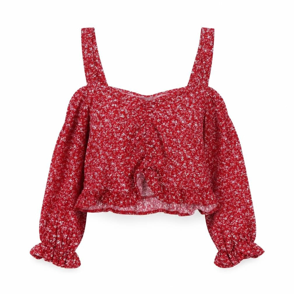 Topshop Red Floral Women's Cropped Blouse UK 14