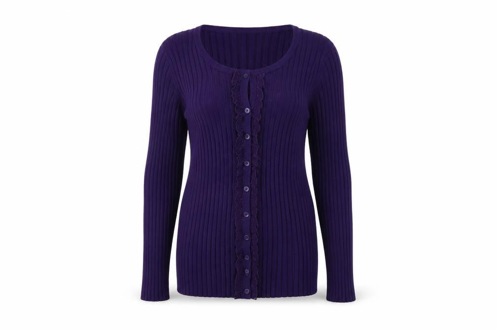 Precis Women's Purple Cardigan - M, Scoop Neck Long Sleeve