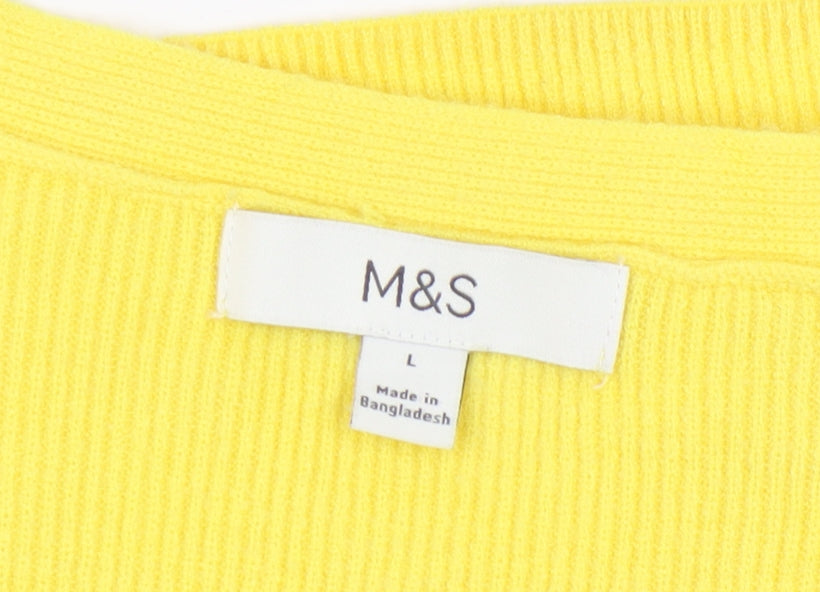 Marks and Spencer Women's Yellow V-Neck Pullover Jumper L