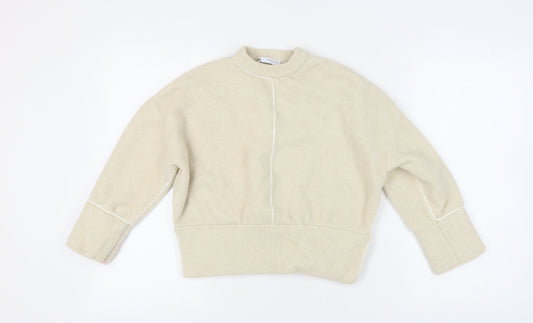 Zara Women's Beige Pullover Jumper, Size 8, Crew Neck