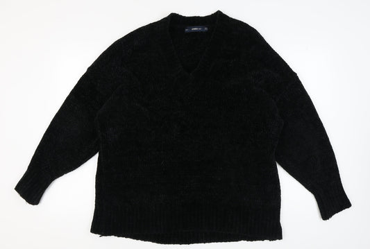 Zara Women's Black V-Neck Pullover Jumper M