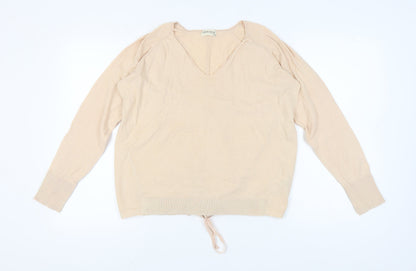 Marks & Spencer Women's Beige V-Neck Pullover Jumper