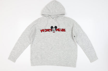 Preloved Disney Women's Grey Mickey Mouse Pullover Hoodie Jumper M - Front