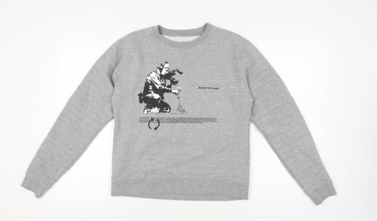 Brandalised Unisex Grey Graphic Pullover Sweatshirt S