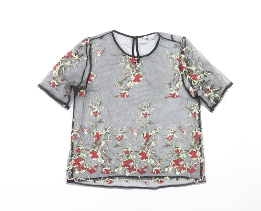 Red Herring Women's Black Floral Blouse, Size 12