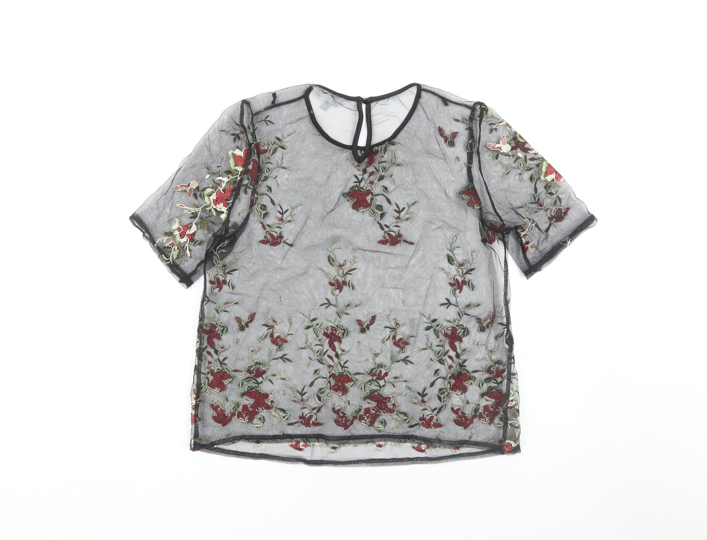 Red Herring Women's Black Floral Blouse, Size 12