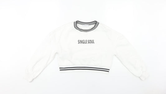 Mango Women White XS Pullover Sweatshirt with Logo