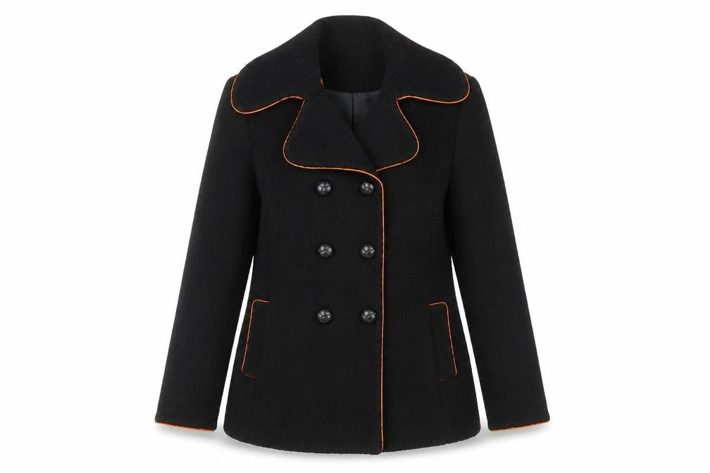 Spoon Women's Black Wool Pea Coat, Size 10, Classic Elegance