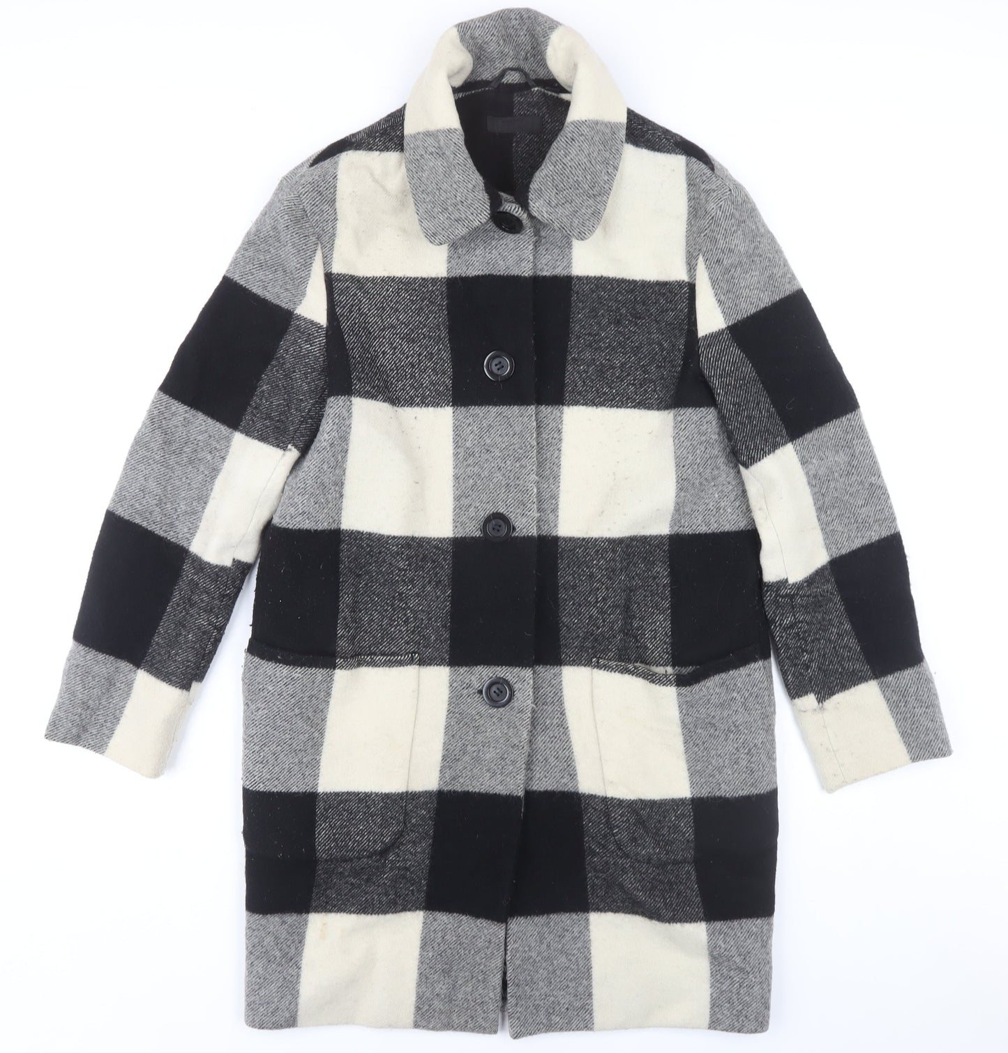 Uniqlo Women's Check Overcoat - Black/Grey/White S