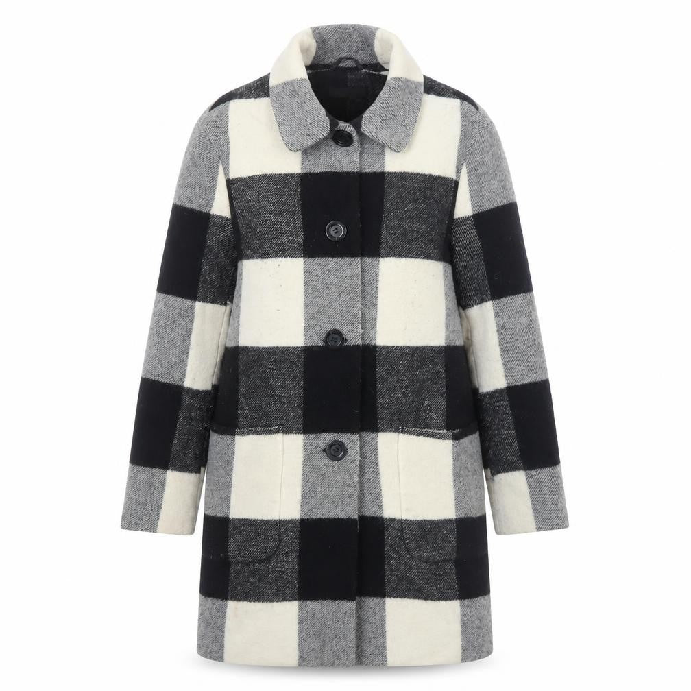 Uniqlo Women's Check Overcoat - Black/Grey/White S