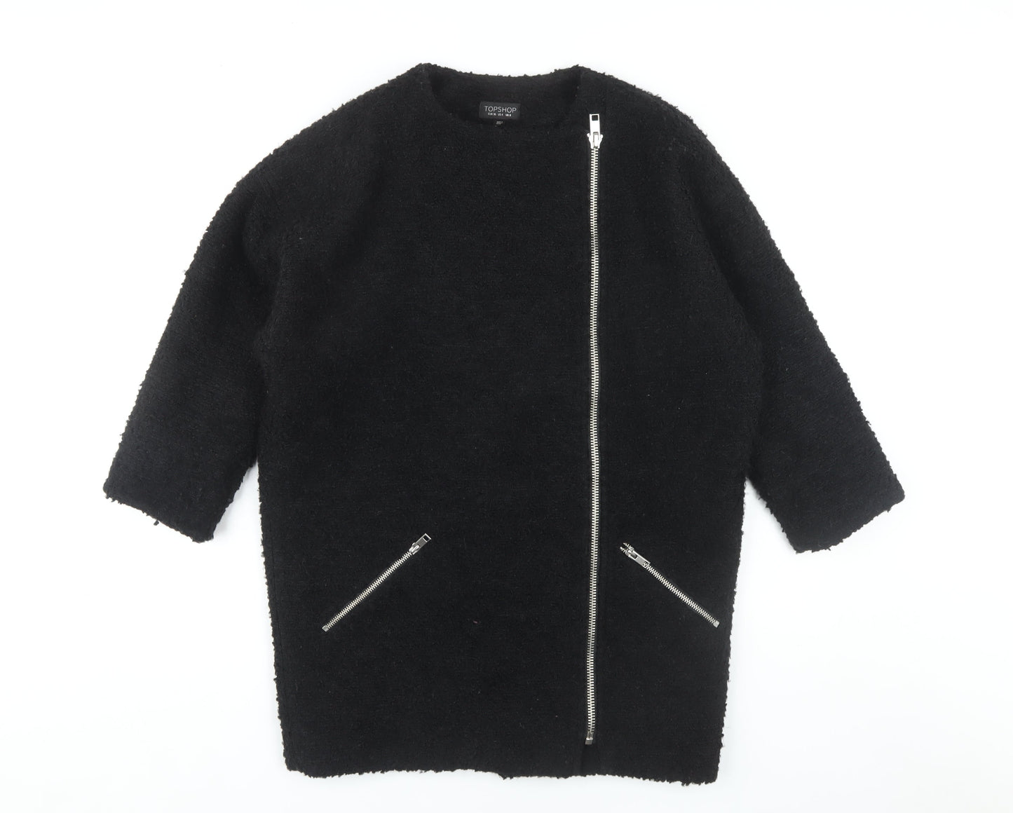 Topshop Women's Black Coat Size 8 with Full Zip