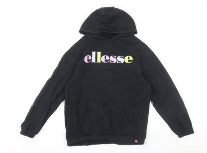 Additional front view of Ellesse girls’ black hoodie 13-14 years logo pullover