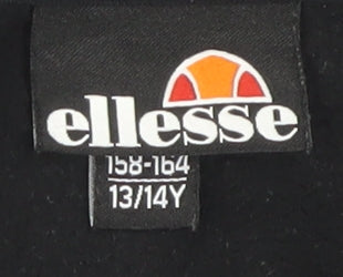 Close-up detail of Ellesse girls’ black hoodie 13-14 years logo pullover