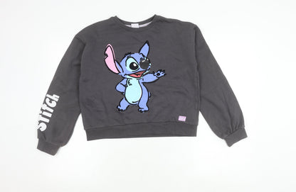 Front view of Primark girls’ grey stitch pullover sweatshirt 12-13 years
