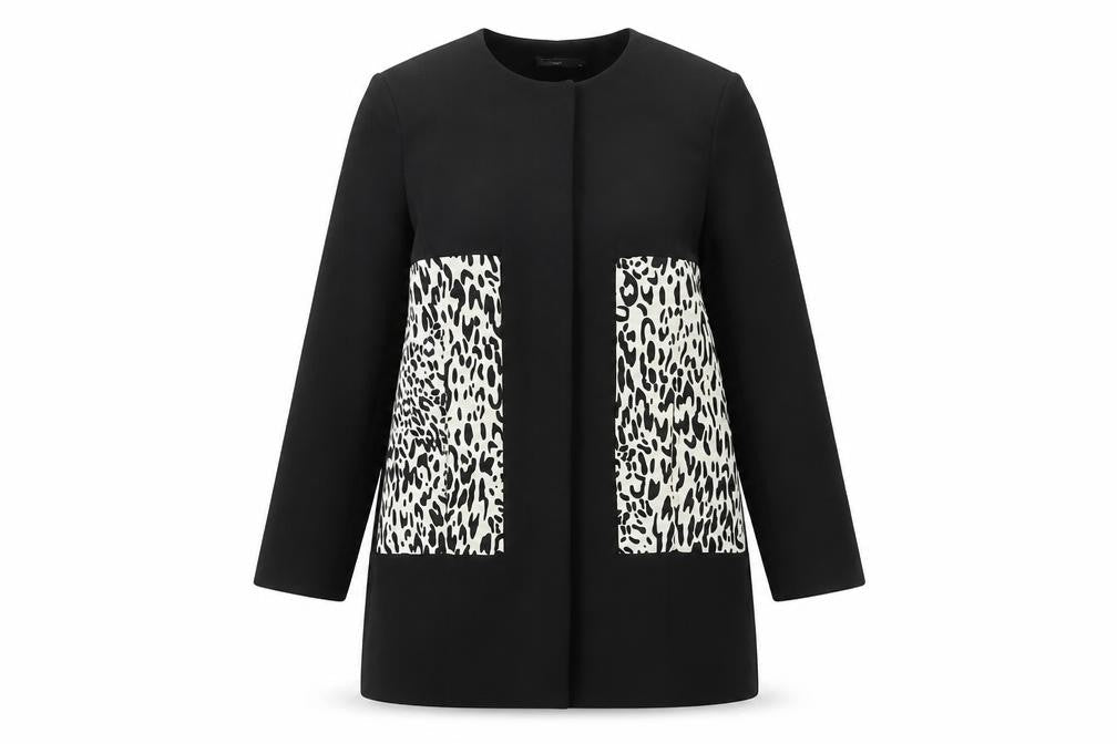 Beloved Women's Medium Black Long Animal Print Blazer