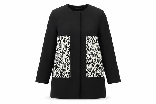 Beloved Women's Medium Black Long Animal Print Blazer