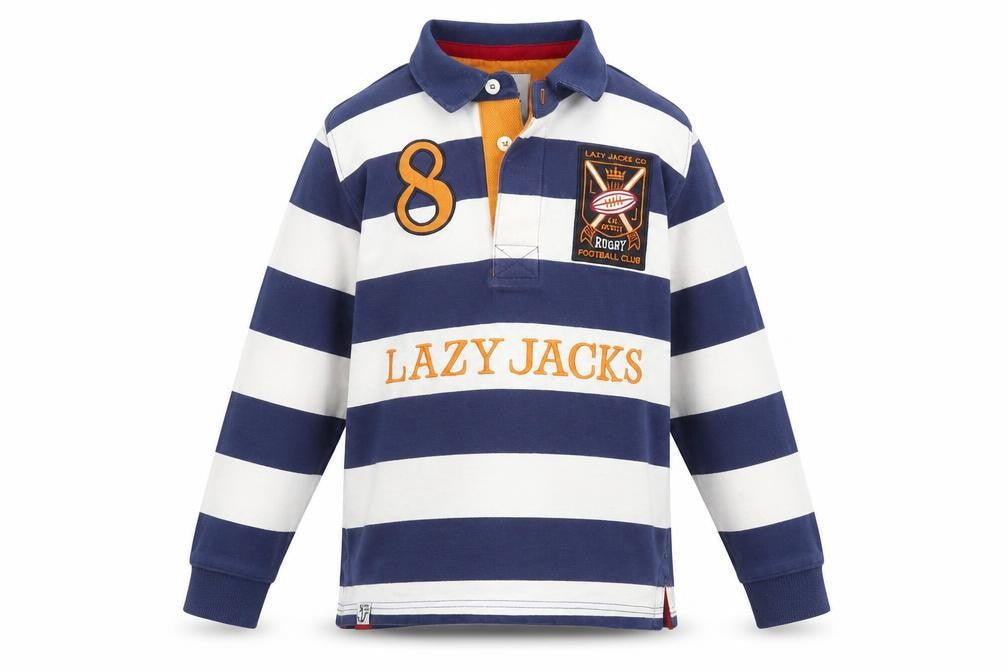 Lazy Jacks Boys Blue & White Striped Henley Sweatshirt 9-10 Years