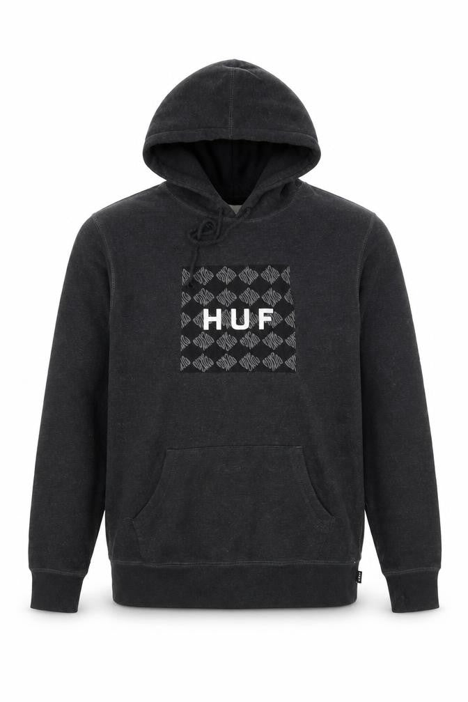 HUF Men's Black Hoodie, Size S, Logo Pullover Fleece