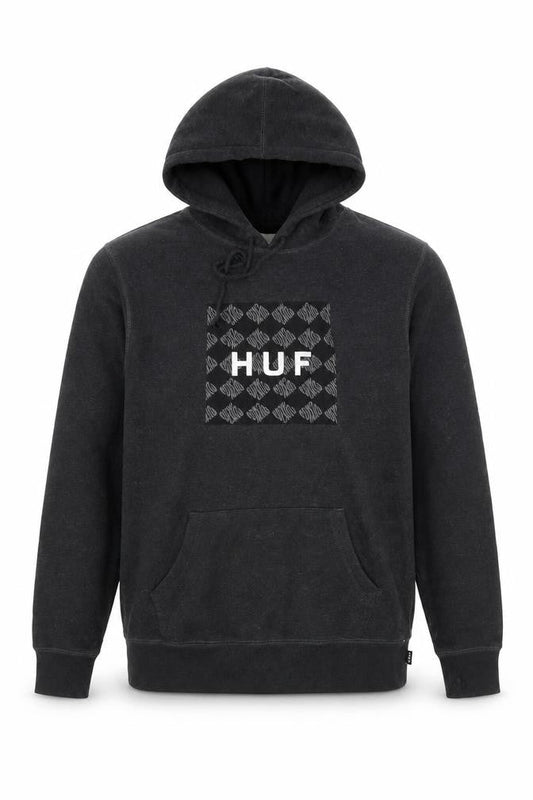 HUF Men's Black Hoodie, Size S, Logo Pullover Fleece