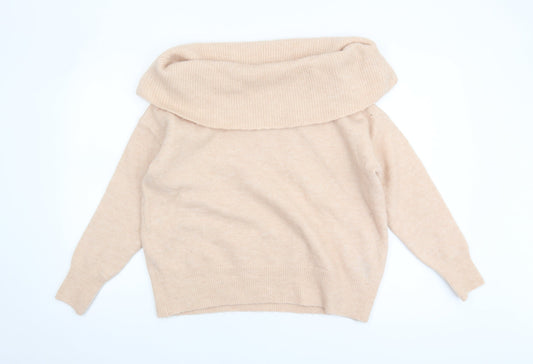 Warehouse Women's Beige Cowl Neck Pullover Jumper S