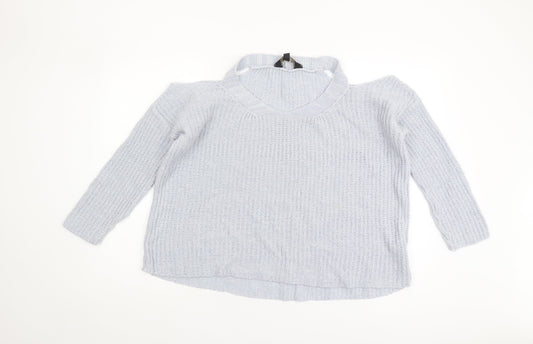 Lipsy Women’s Grey Knit Jumper M V-Neck Pullover
