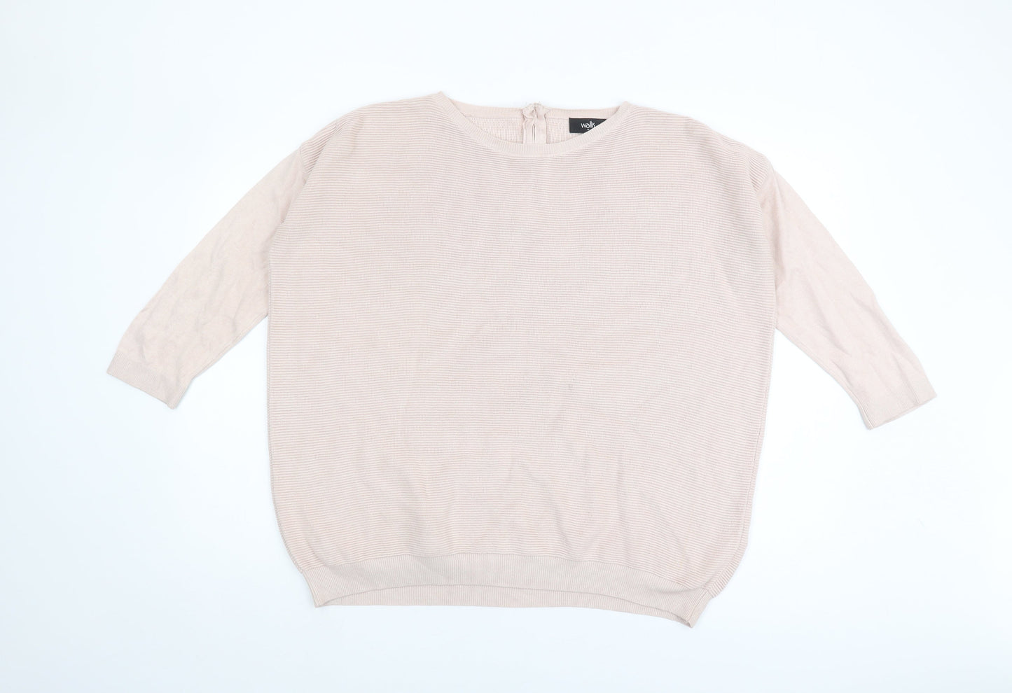 Wallis Women's Beige Pullover Jumper M, Round Neck, 3/4 Sleeve
