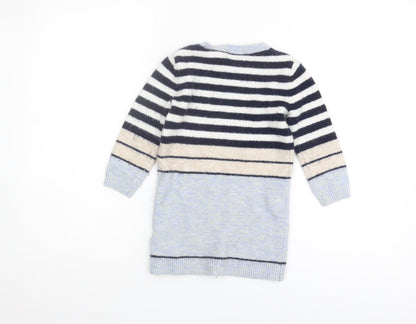 FatFace Girls Striped Pullover Jumper - Blue, Beige, 5-6 Years