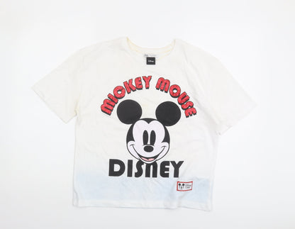 Preloved Zara Disney Women's White Mickey Mouse T-Shirt Size 8 - Front