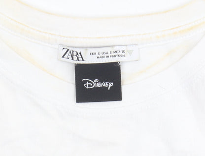 Preloved Zara Disney Women's White Mickey Mouse T-Shirt Size 8 - Label