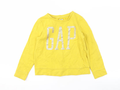 Additional front view of Gap girls’ yellow xl sweatshirt, pullover, logo accent