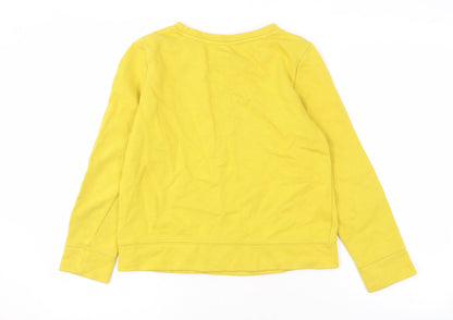 Back view of Gap girls’ yellow xl sweatshirt, pullover, logo accent