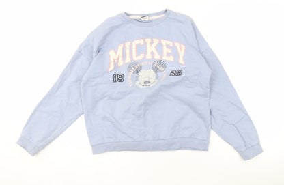 Front view of Disney girls’ blue mickey mouse sweatshirt 12-13 years pullover