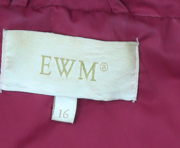 EWM Women's Red Quilted Long Jacket, Size 16, Casual Wear