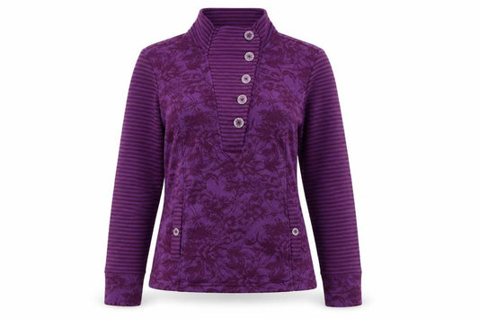 Marks and Spencer Women's Purple Floral Henley Sweatshirt, M