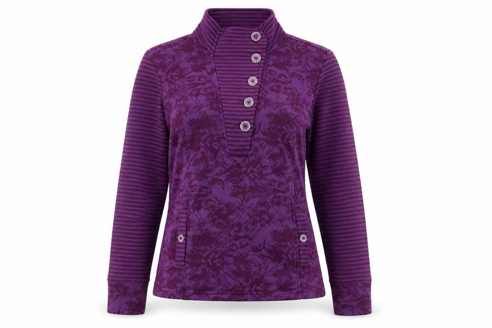 Marks & Spencer Women's Purple Floral Henley Sweatshirt, M