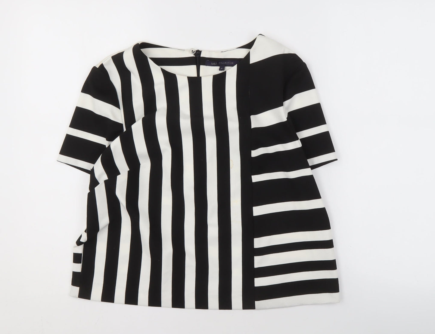 Marks and Spencer Women's Black Stripe Top, Size 12, Boat Neck
