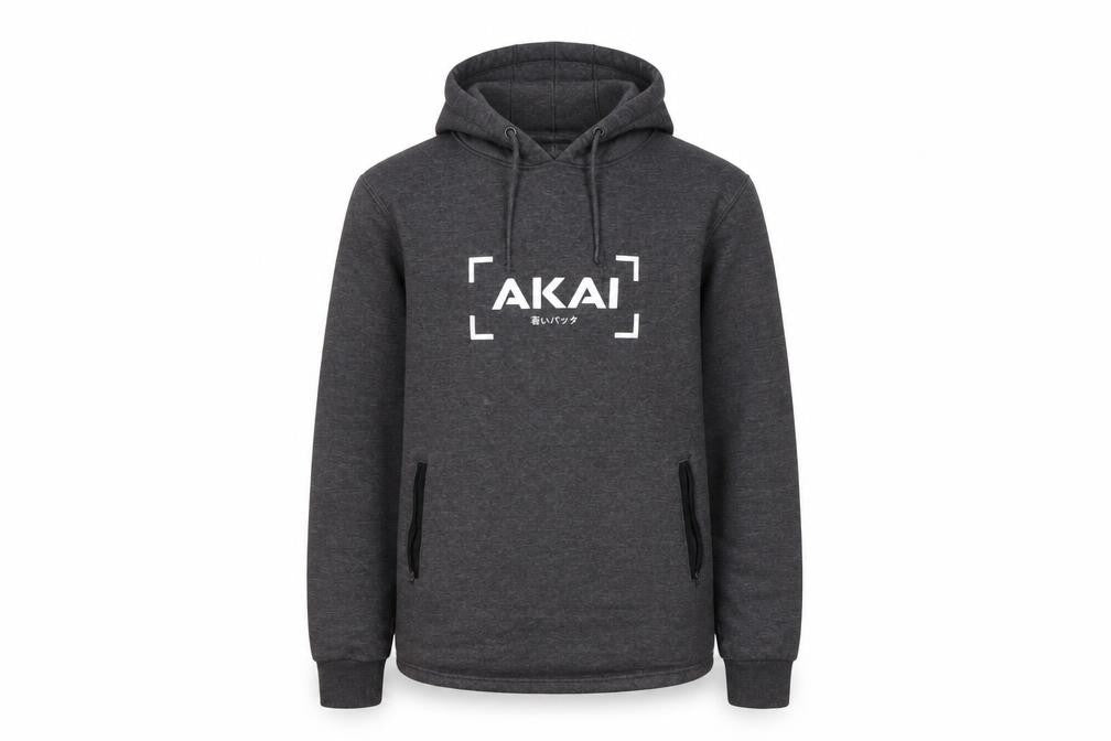 AKAI Men's Grey Hoodie, Size S, Pullover, Logo Design