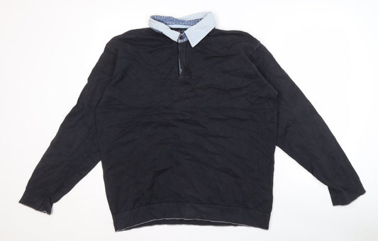Marks and Spencer Men's Black Henley Jumper XL