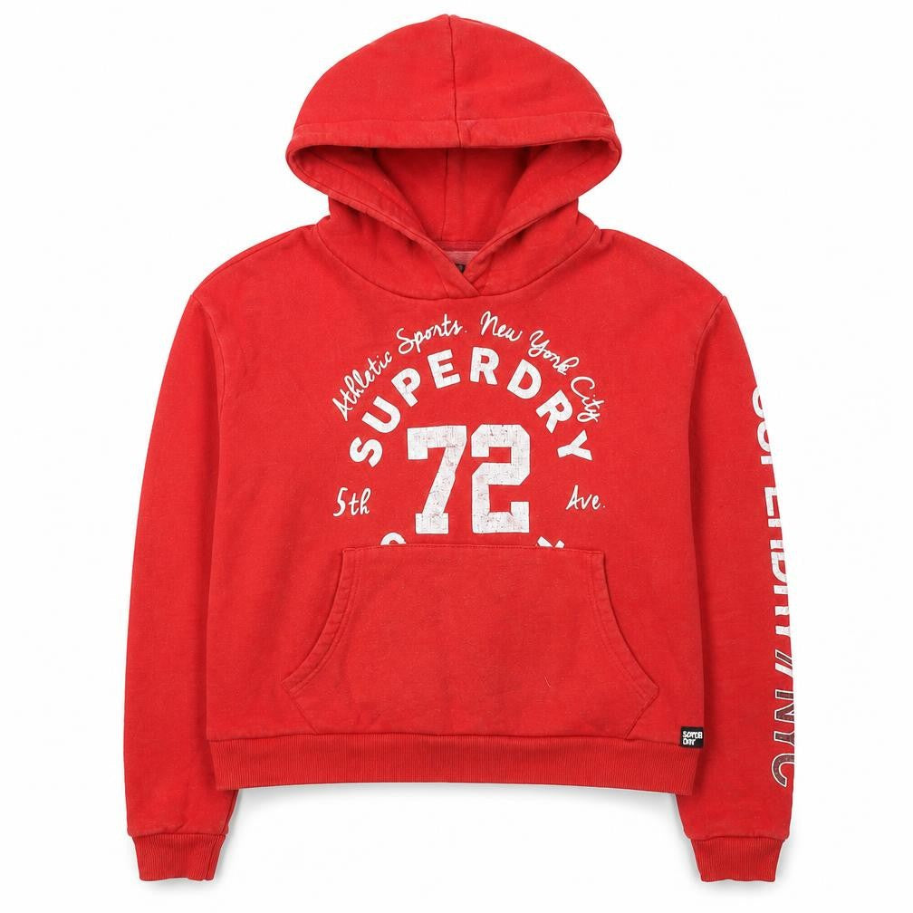 Superdry Women's Red Pullover Hoodie Size S, Logo, Fleece