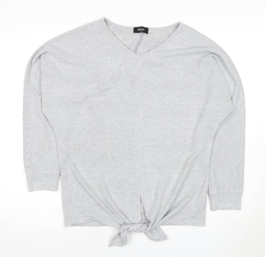 Klass Women's Grey Pullover Jumper, Studded V-Neck, Size M
