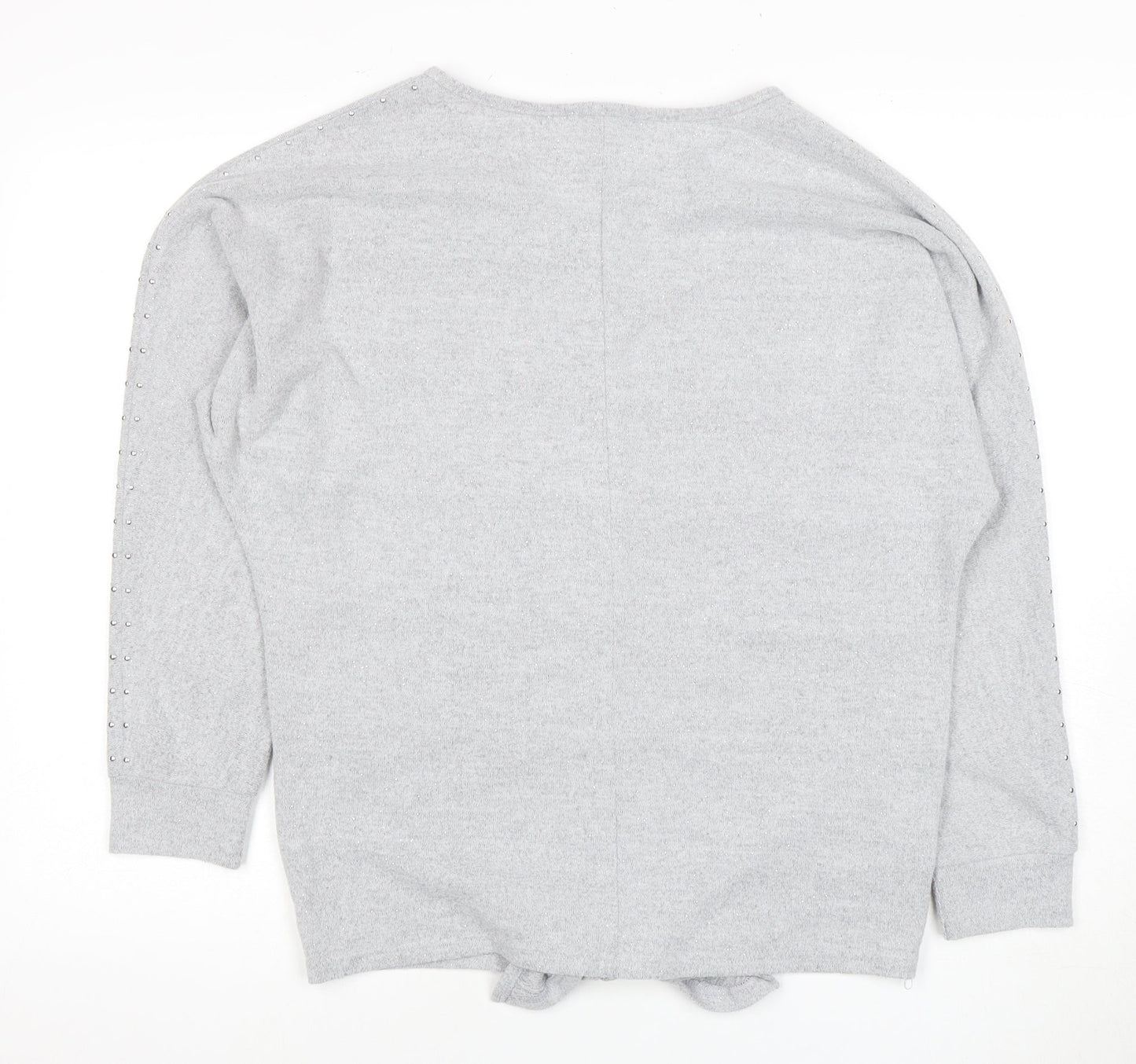 Klass Women's Grey Pullover Jumper, Studded V-Neck, Size M