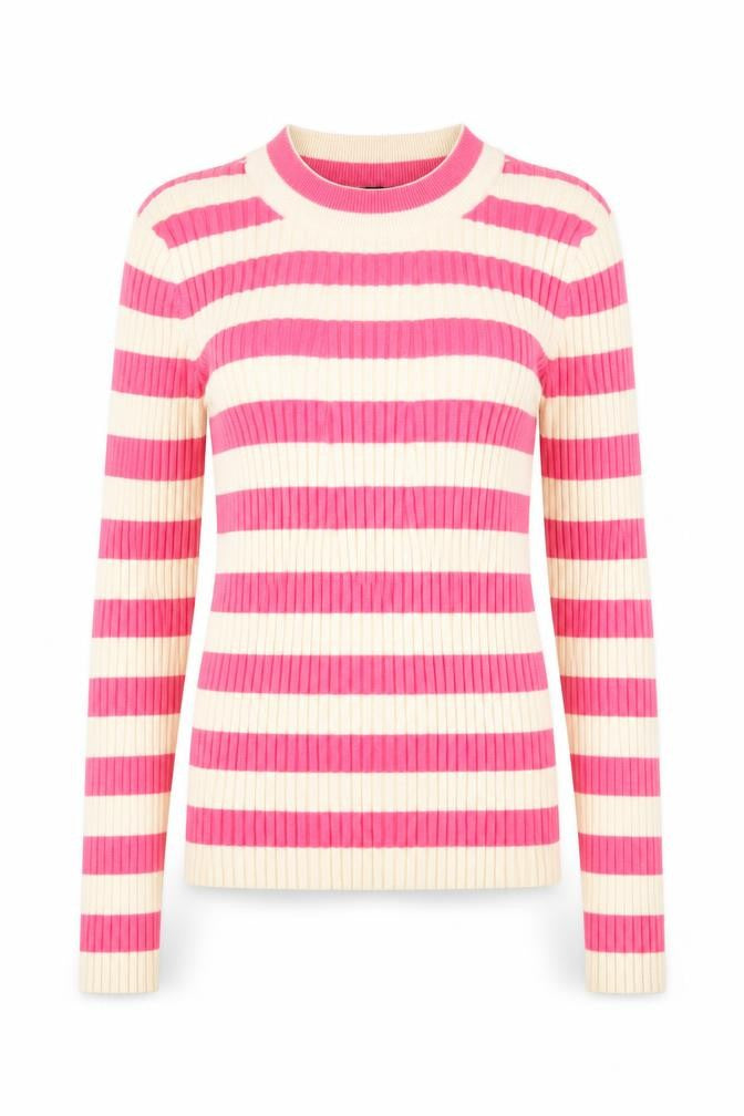 Pieces Women's Pink Beige Striped Pullover Jumper, Size S