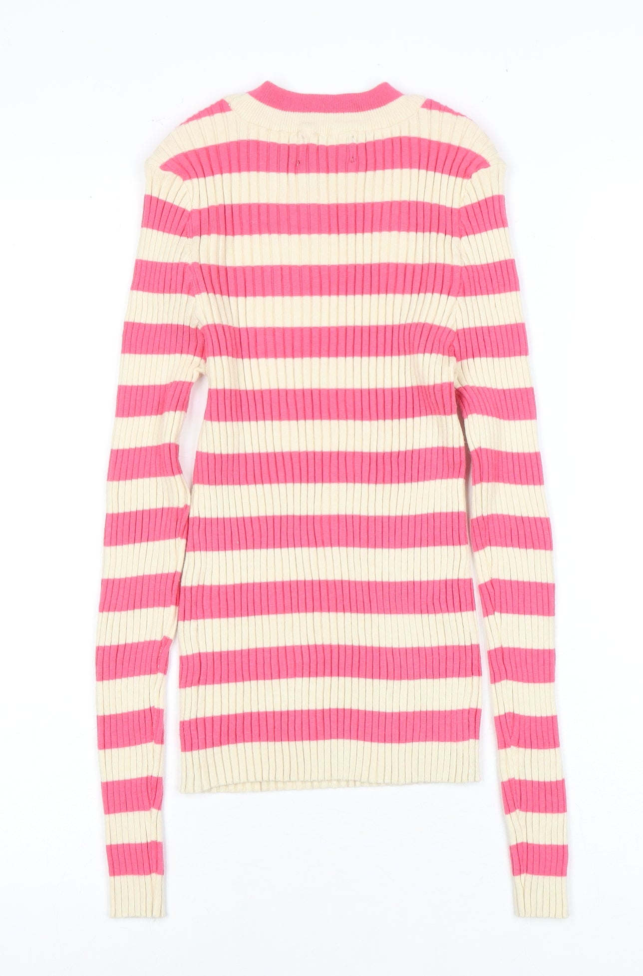 Pieces Women's Pink Beige Striped Pullover Jumper, Size S