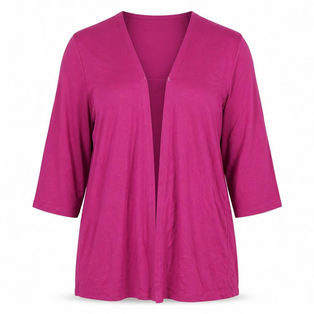 Cotton Traders Women's Pink 3/4 Sleeve V-Neck Open Front Top