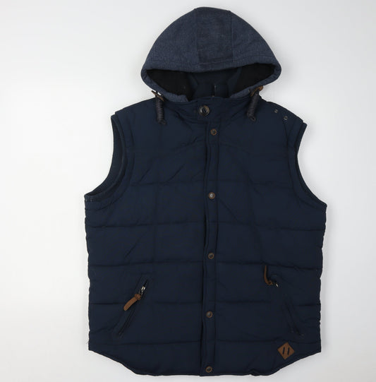 Next Men's Blue Hooded Puffer Waistcoat Size L