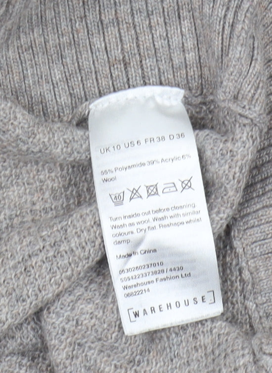 Warehouse Women's Grey Roll Neck Pullover Jumper Size 10