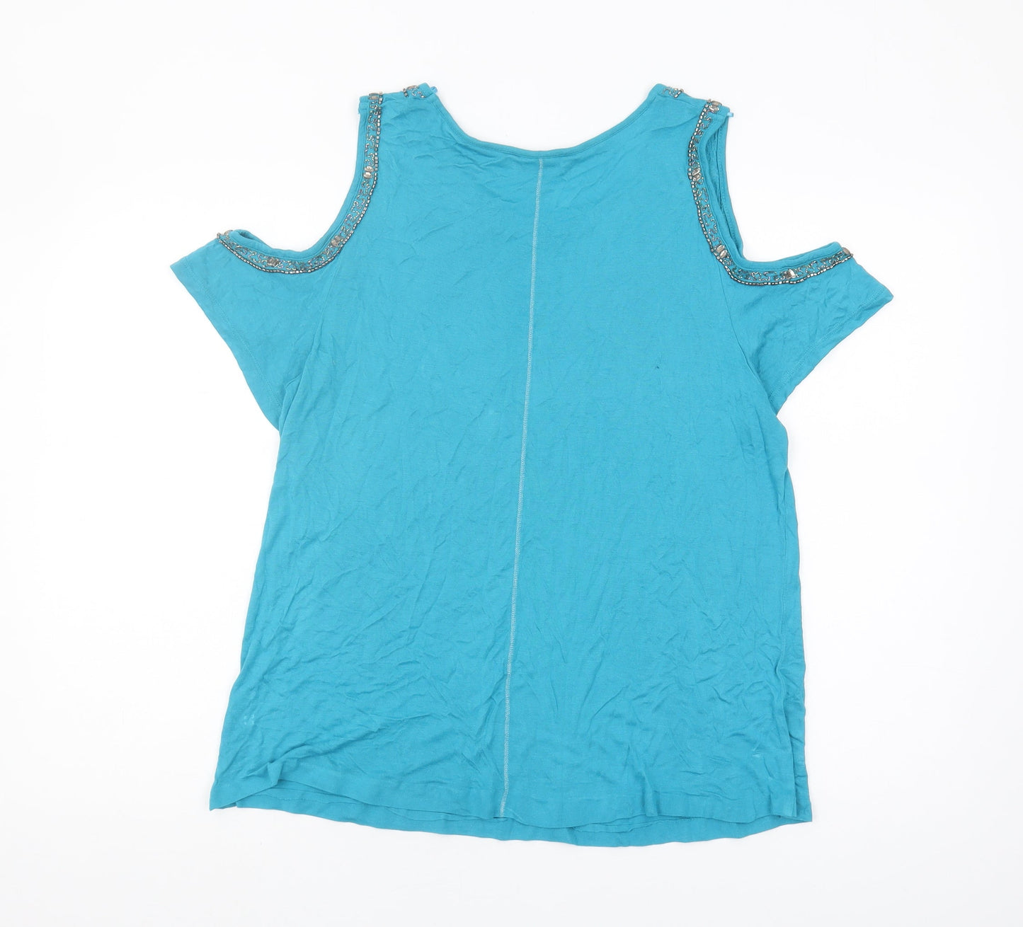 Next Women's Blue Beaded Cold Shoulder T-Shirt 16