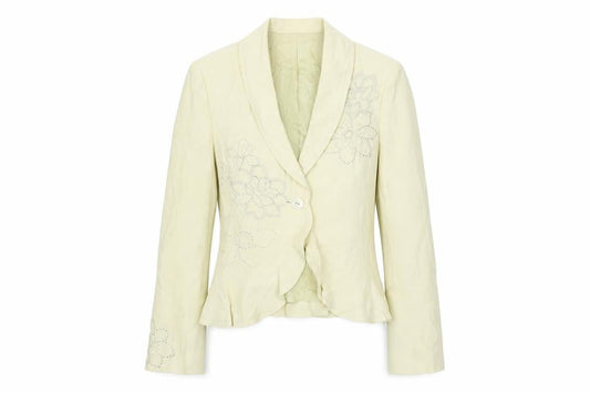 Kaliko Women’s Ivory Floral Silk Linen Blazer UK 14