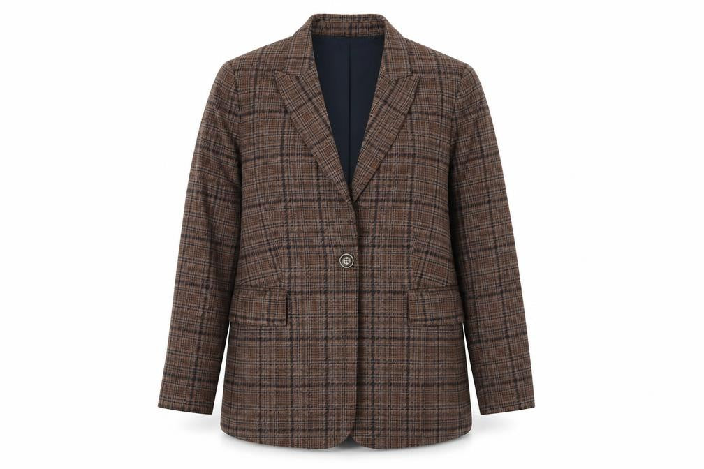 Elena Miro Women's Brown Plaid Blazer UK 14